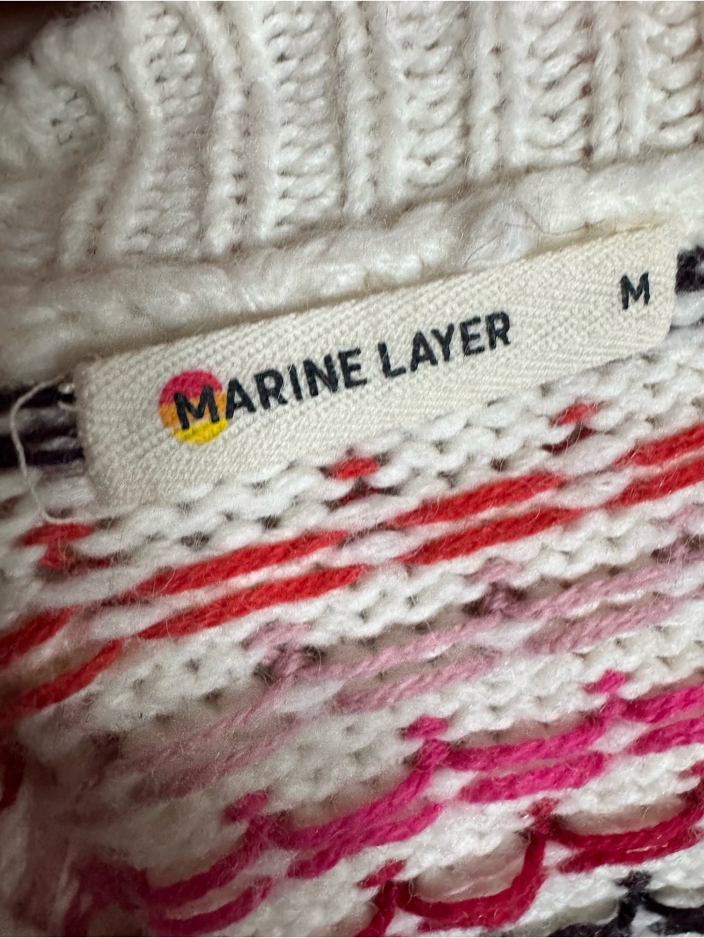 Marine Layer Cream Crewneck Sweater with Pink Polka Dot Motif - Picture 6 of 9